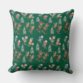 Cozy Animals Skiing Throw Pillow クッション (正面)