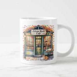 Cozy Autumn Book Café Mug — Open Book & Lantern ジャンボコーヒーマグカップ