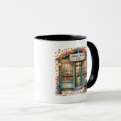 Cozy Autumn Book Café Mug — Open Book & Lantern  マグカップ (正面右)