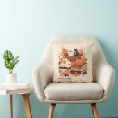 Cozy Autumn Cats & Books Throw Pillow – Fall Decor クッション (椅子)