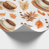 Cozy Autumn Coffee Cups and Leaves in Warm Earthy  ラッピングペーパー (角)