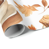 Cozy Autumn Coffee Cups and Leaves in Warm Earthy  ラッピングペーパー (ロールコーナー)
