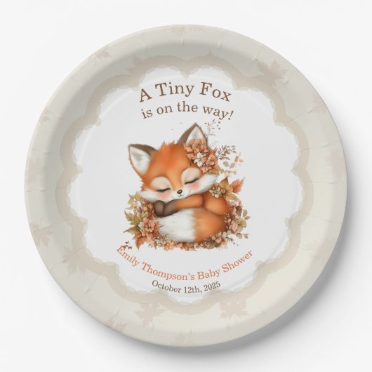 Cozy Autumn Fox Baby Shower Cozy Woodland Party ペーパープレート (正面)