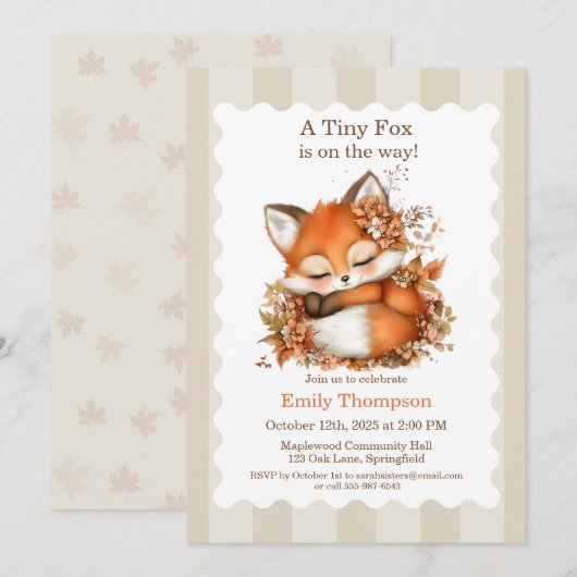 Cozy Autumn Fox Baby Shower Cozy Woodland Party 招待状 (正面/裏面)