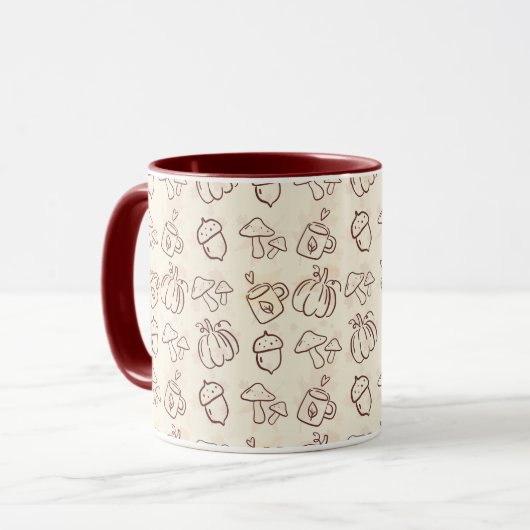 Cozy Autumn Harvest Doodle Pattern Mug マグカップ (正面左)