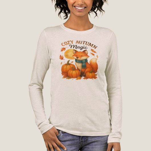 Cozy Autumn Magic – Cute Fall Fox トライブレンドＴシャツ (正面)