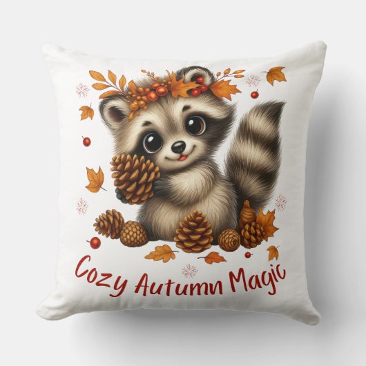 Cozy Autumn Magic Racoon クッション (正面)