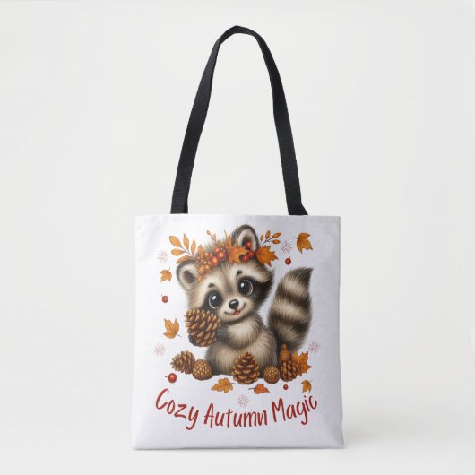 Cozy Autumn Magic Racoon トートバッグ (正面)