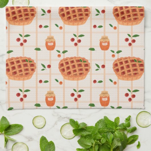 Cozy Autumn Pie and Jam Pattern キッチンタオル (折り畳み)
