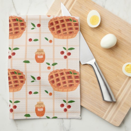 Cozy Autumn Pie and Jam Pattern キッチンタオル (四つ折り)
