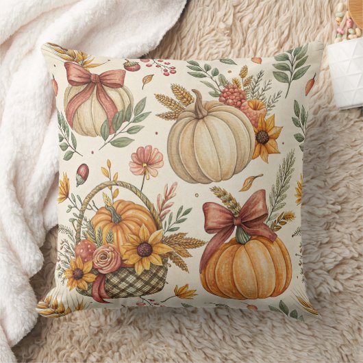 Cozy Autumn Pumpkin and Sunflower Pattern (2) クッション (ブランケット)