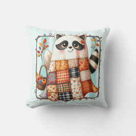 Cozy Autumn Raccoon Patchwork Quilt クッション