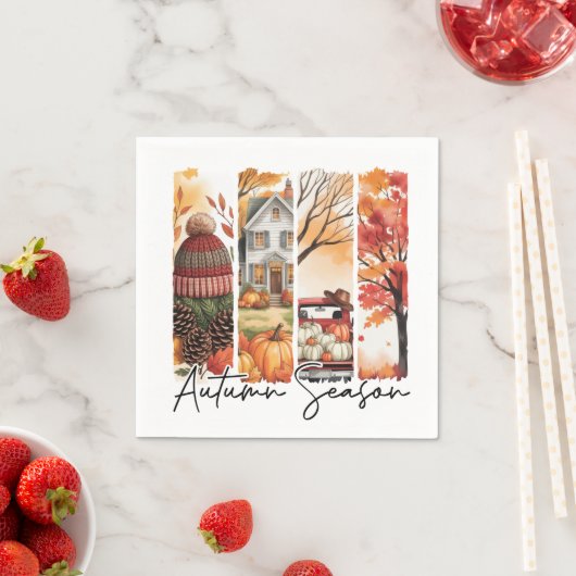 Cozy Autumn Season Brushstroke スタンダードカクテルナプキン (インサイチュ)