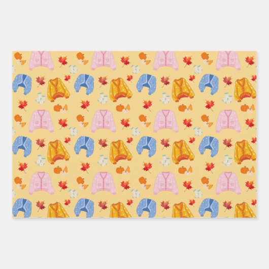 Cozy Autumn Sweater Pattern ラッピングペーパーシート (正面)