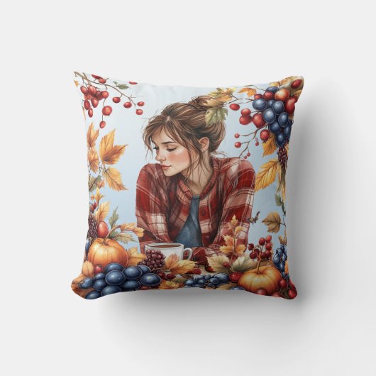 Cozy Autumn-Themed Throw Pillow クッション (正面)