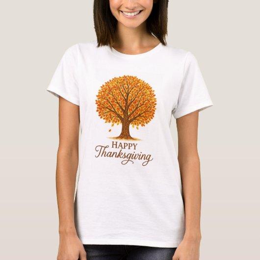 Cozy Autumn Tree Happy Thanksgiving  Tシャツ (正面)