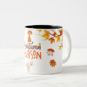 Cozy Autumn Vibes Mug – Fall Coffee Cup with Leave ツートーンマグカップ (正面右)