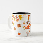 Cozy Autumn Vibes Mug – Fall Coffee Cup with Leave ツートーンマグカップ (正面左)