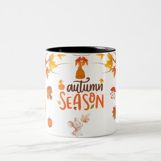 Cozy Autumn Vibes Mug – Fall Coffee Cup with Leave ツートーンマグカップ (中央)