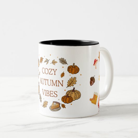 Cozy Autumn Vibes Mug – Fall Leaves Coffee Cup 11o ツートーンマグカップ (正面右)