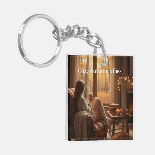 Cozy Autumn Vibes | Personalized Fall Cabin Window キーホルダー (正面左)