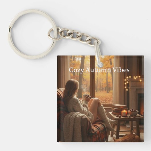 Cozy Autumn Vibes | Personalized Fall Cabin Window キーホルダー (正面)