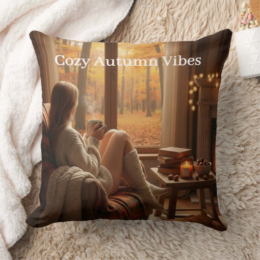 Cozy Autumn Vibes | Personalized Fall Cabin Window クッション (ブランケット)