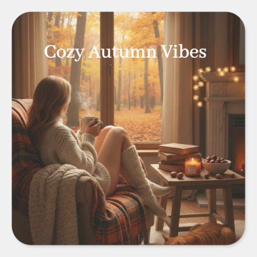 Cozy Autumn Vibes | Personalized Fall Cabin Window スクエアシール (正面)