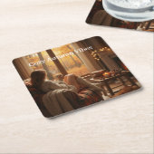 Cozy Autumn Vibes | Personalized Fall Cabin Window スクエアペーパーコースター (アングル)