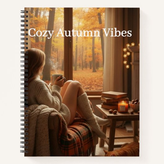 Cozy Autumn Vibes | Personalized Fall Cabin Window ノートブック (正面)