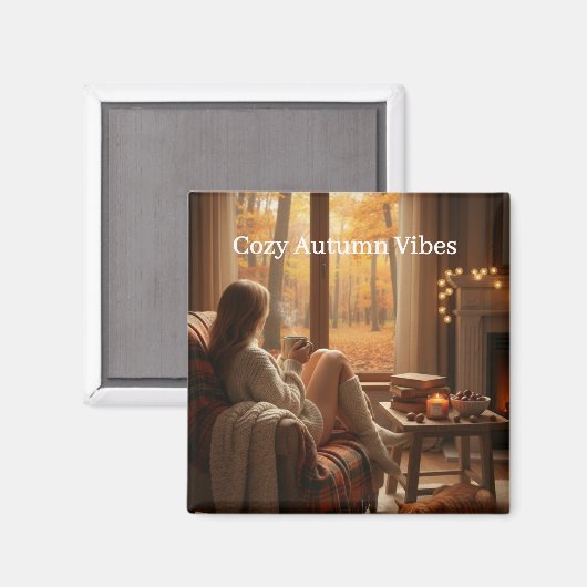 Cozy Autumn Vibes | Personalized Fall Cabin Window マグネット (正面/裏面)
