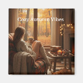 Cozy Autumn Vibes | Personalized Fall Cabin Window マグネット (正面)