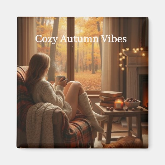 Cozy Autumn Vibes | Personalized Fall Cabin Window マグネット (正面)