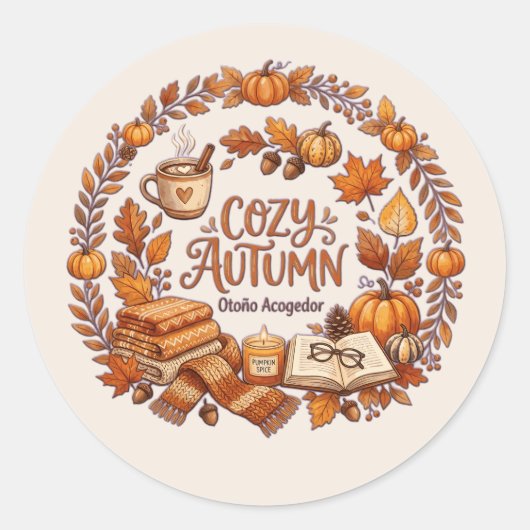 Cozy Autumn Wreath / Otoño Acogedor ラウンドシール (正面)