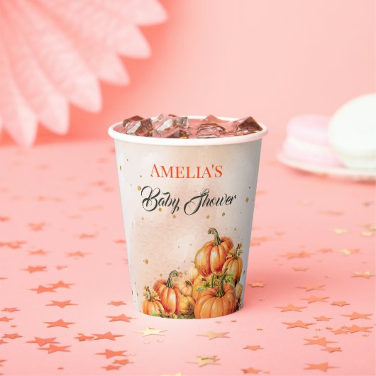 Cozy Autumnal Gold Orange Watercolor Pumpkin Fall  紙コップ (インサイチュ)