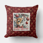 Cozy Baby Deer Snowy Forest Kids Gift Christmas  クッション (正面)