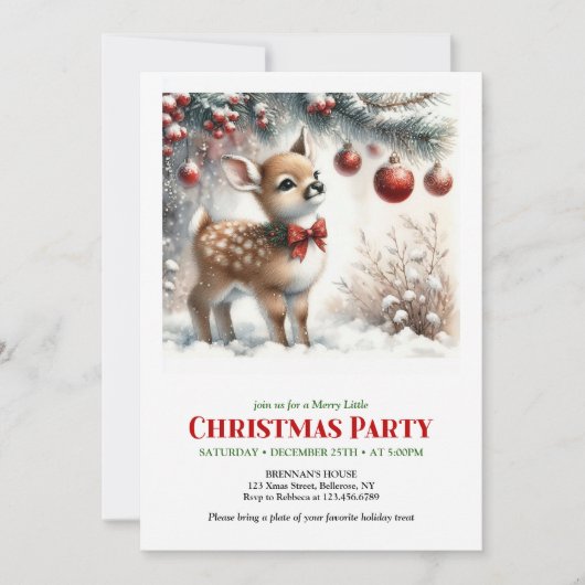 Cozy baby deer winter scene Christmas party invite 招待状 (正面)