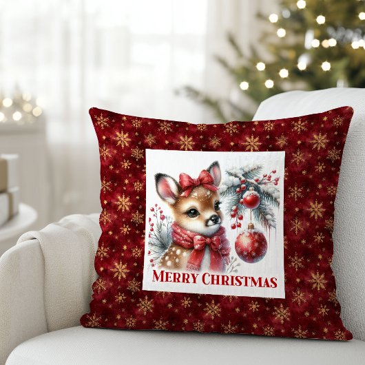 Cozy Baby Deer Winter Scene Kids Room Decor Xmas クッション