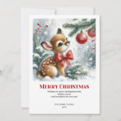 Cozy Baby Fawn Christmas Scene Watercolor Greeting シーズンカード (正面)