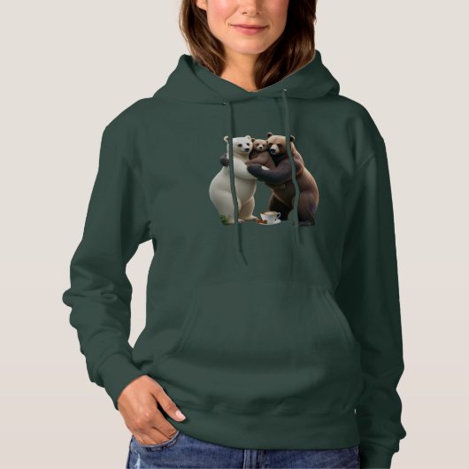 Cozy Bear Family Hug Adult Pullover Hoodie  パーカ (正面)