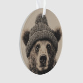 Cozy Bear in Beanie - Cute Winter Animal  オーナメント (正面)
