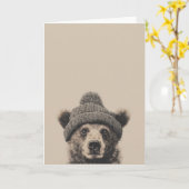 Cozy Bear in Beanie - Cute Winter Animal  カード (黄色い花)