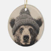 Cozy Bear in Beanie - Cute Winter Animal セラミックオーナメント (左)