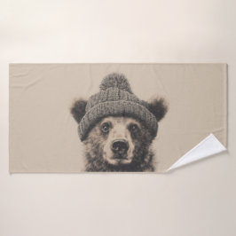 Cozy Bear in Beanie - Cute Winter Animal  バスタオル