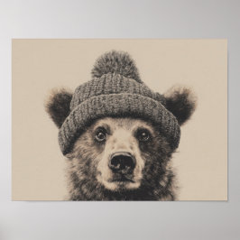 Cozy Bear in Beanie - Cute Winter Animal  ポスター