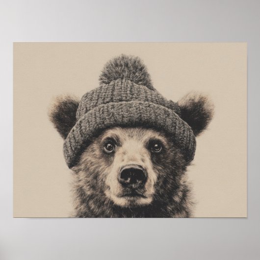 Cozy Bear in Beanie - Cute Winter Animal  ポスター (正面)