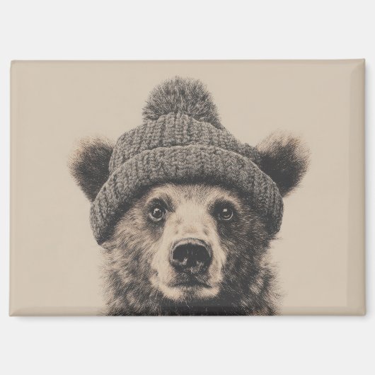 Cozy Bear in Beanie - Cute Winter Animal  マグネット (正面)