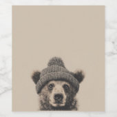 Cozy Bear in Beanie - Cute Winter Animal  ワインラベル (シングルラベル)