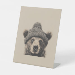 Cozy Bear in Beanie - Cute Winter Animal  台座サイン