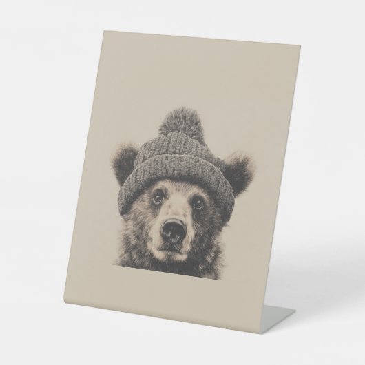 Cozy Bear in Beanie - Cute Winter Animal  台座サイン (正面)